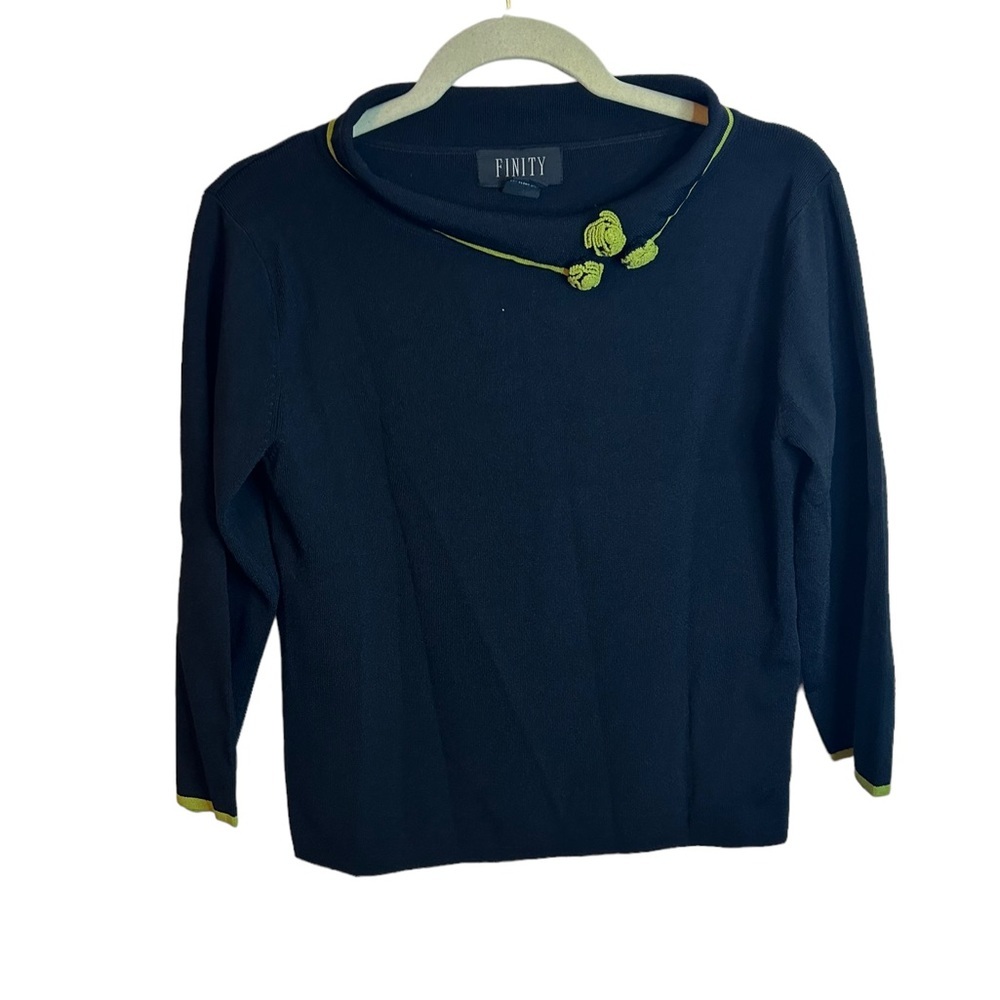 Finity Women's Navy Sweater with Green Accents